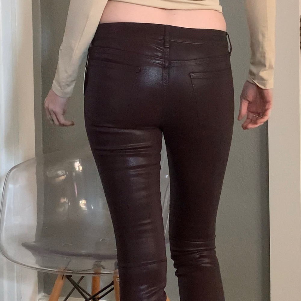 NWT Coated Denim Jeans pants Oxblood Brown Sz 28